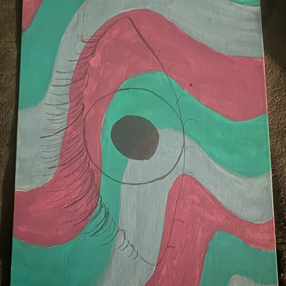 Modern Abstract Painting in Pink and Green